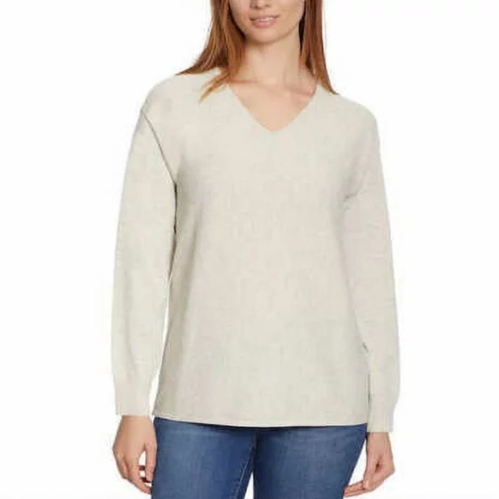 NWoT Ella Moss Women's Ribbed Cozy V Neck Sweater Gray Size L $60 9HL194